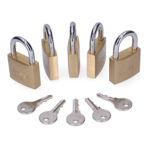 [000005203] PACK 5 CANDADOS DE LATON ARCO NORMAL 5 LLAVES IGUALES 40x23mm EDM