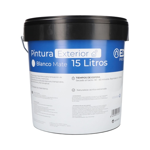 [000005312] S.OF. PINTURA PLASTICA MATE INTERIOR/EXTERIOR BLANCA 15L EDM
