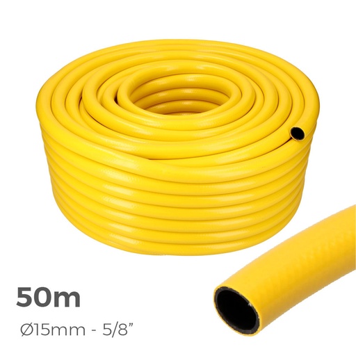 [000005459] MANGUERA AGRICOLA COLOR AMARILLA Ø INTERIOR 15mm Ø EXTERIOR 20mm (5/8") ROLLO 50m EDM