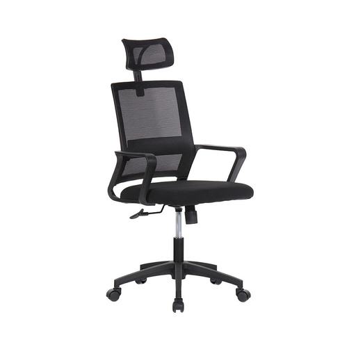 [000005512] SILLA DE OFICINA ERGONÓMICA NEGRA CON RESPALDO EN MALLA DE NYLON EDM