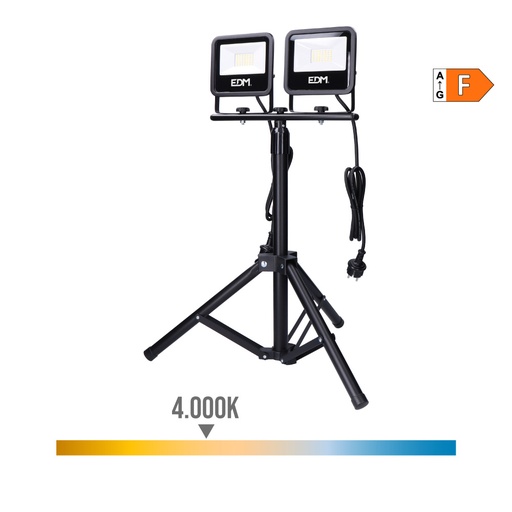 [000005527] FOCO PROYECTOR LED CON TRIPODE 2x30W 2x2370lm 4000K LUZ DIA BLACK SERIES EDM