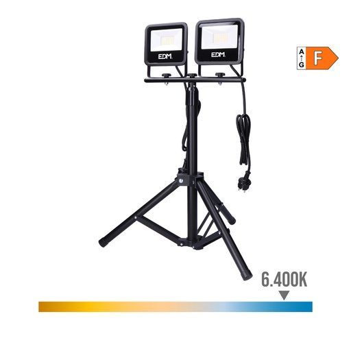 [000005528] FOCO PROYECTOR LED CON TRIPODE 2x30W 2x2370lm 6400K LUZ FRIA BLACK SERIES EDM