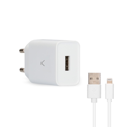 [000005825] Cargador de red Ksix, 12W, Made for iPhone + cable Lightning-USB, Blanco