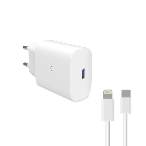 [000005827] Cargador de red 30W Ksix, Tecnología GaN, Carga ultra rápida, Cable USB-C a Lightning 1m incluido, Blanco