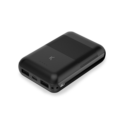 [000005837] Powerbank Ksix Mini, Polímero de litio, 10.000 mAh, 10 W, Cable USB-A a USB-C incluido, Carga simultánea, Negro
