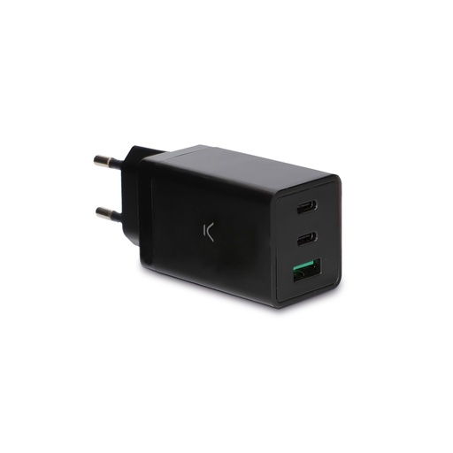 [000005864] Cargador de red Ksix, 67W, Carga ultrarrápida, Tecnología GaN, PD, PPS, Multipuerto 2xUSB-C + 1xUSB-A, Negro