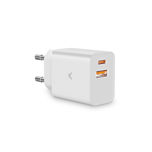 [000005866] Cargador de red Ksix, 20W, Carga rápida, Power Delivery y PPS, Multipuerto USB-C y USB-A, Blanco
