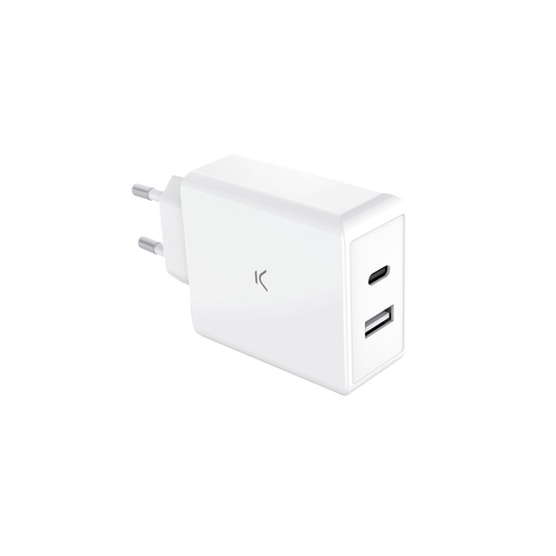 [000005871] Cargador de red Ksix, 45W, Carga ultrarrápida, Compatible móvil y PC, Tecnología GaN, PD, Multipuerto, Blanco