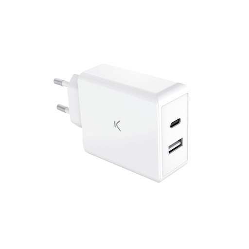 [000005872] Cargador de red Ksix, 65W, Carga ultrarrápida, Compatible móvil y PC, Tecnología GaN, PD, Multipuerto, Blanco