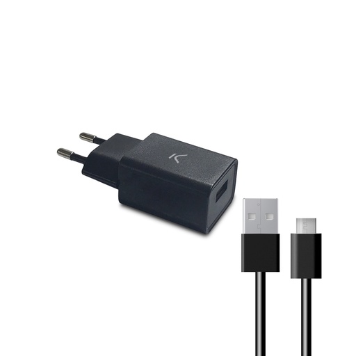 [000005873] Cargador de red Ksix, 10W + cable 1m USB - Micro USB, Negro