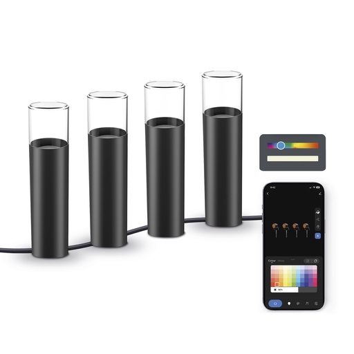 [000005910] Set 4 balizas outdoor SmartLED Ksix, WiFi + APP incluida, 12W, 200 lúmenes, RGBWIC, IP65, Ampliable, Estacas incluidas