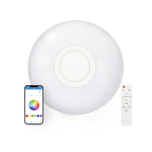 [000005914] Plafón LED Rainbow Ksix, Altavoz integrado, Conectada, Sigue el ritmo de la música, Modos de luz RGB, 40cm, 30W, Blanco