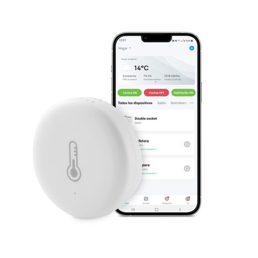 [000005918] Sensor de temperatura y humedad Ksix, Compatible con centro control Zigbee, Hogar Inteligente, App incluida