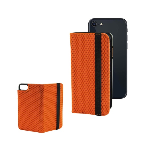 [000006429] Funda con tapa para iPhone SE 2022, SE 2020, 8 y 7, Semirrígida, Standing, Naranja