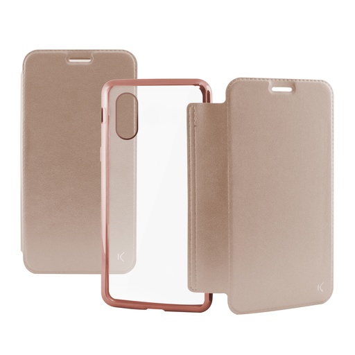 [000006459] Funda con tapa para iPhone X, iPhone XS, Semirrígida, Rosa
