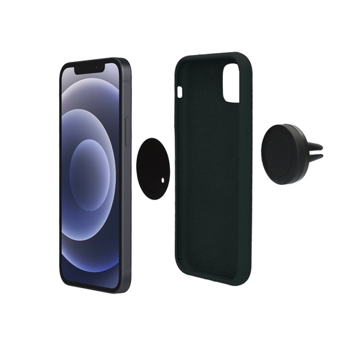 [000006961] Soporte universal móvil Ksix para coche sistema magnético, Compatible con fundas, Doble placa metálica, Fijación Pinza