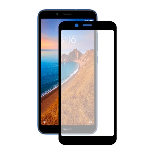 [000007016] Protector de pantalla para Xiaomi Redmi 7A, Vidrio templado, Grosor 0.33 mm, Negro