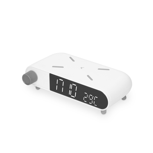 [000007188] Despertador cargador inalámbrico Ksix, 10W, Tecnología Qi, Indicador de temperatura, Blanco