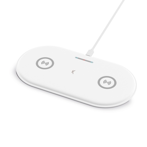 [000007193] Cargador inalámbrico 2en1 Ksix 15W, Carga rápida, Tecnología Qi, Compatible smartphone y auriculares inalámbricos, Blanco