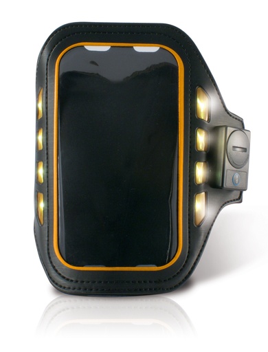 [000007238] Funda deportiva para smartphone hasta 4 pulgadas, Flexible, Incluye LEDs, Negro
