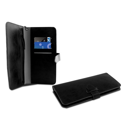 [000007255] Funda con tapa para Universal para smartphone, Semirrígida, Espacio para tarjetas y billetes, Negro