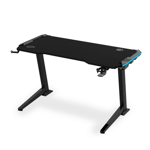 [000007258] Escritorio gaming elevable, Altura regulable motorizada 72-121 cm, Luces LED RGB, Control incorp con panel LED, Negro