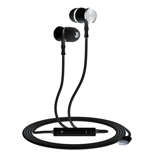 [000007274] Auriculares con cable Ksix, USB-C, Micrófono con control de volumen, Negro