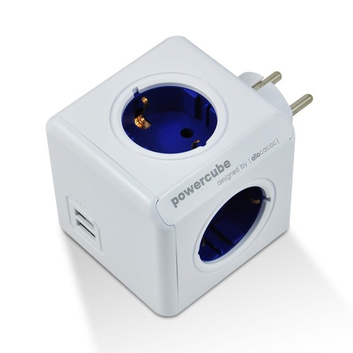 [000007312] Enchufe modular ALLOCACOC, 4 tomas de corriente, 2 puertos USB, azul