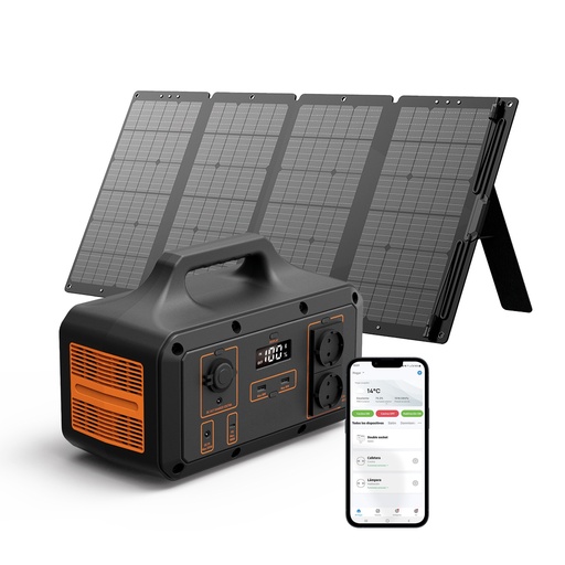 [000007316] Pack Estación de Energía portátil Ksix Power Station 1.021 Wh + Panel solar 120 W, 276.000 mAh, App, Bluetooth, Panel LED