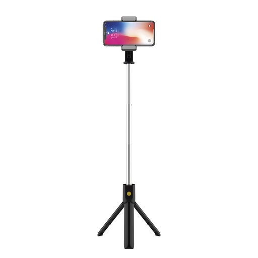 [000007323] Palo de selfie, Trípode extensible 70cm, Control Remoto Bluetooth, Rotación 360º, Negro
