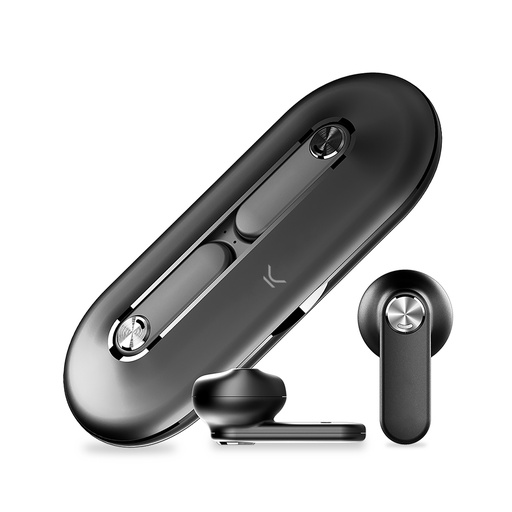 [000007355] Auriculares inalámbricos Ksix Leaf, Diseño ultrafino en metal, Bluetooth 5.0, Autonomía Hasta 18 horas, Negro