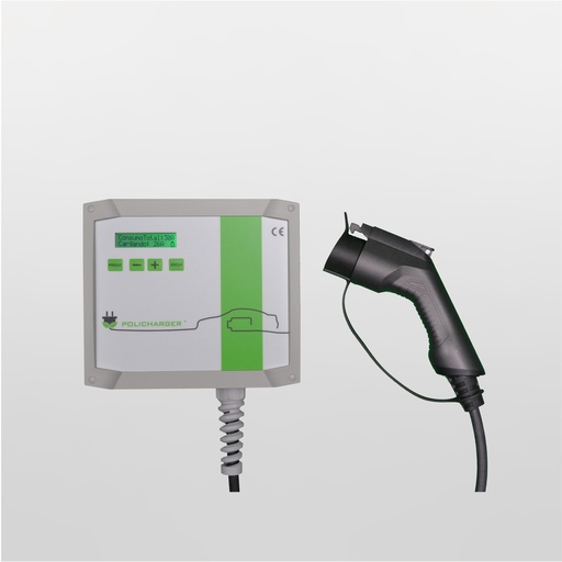 [000007363] Cargador de coche eléctrico Policharger IN-T2 + Manguera de carga T2 5m, Monofásico, 7.4Kw, Sensor Gestión dinámica de potencia