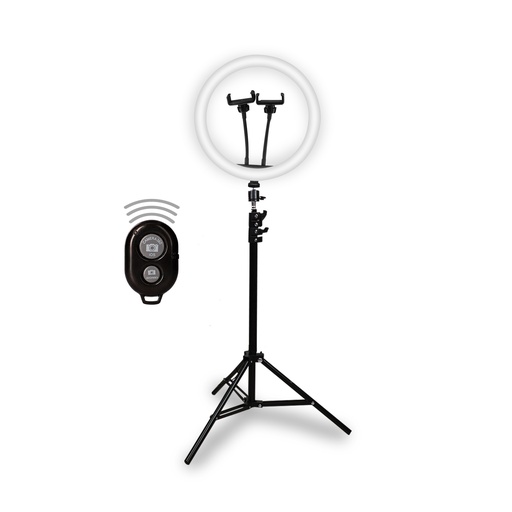 [000007372] Aro de luz Ksix, Doble soporte smartphone, 30cm diámetro, Trípode 1,60m regulable, 3 Temperaturas, 10 intensidades luz