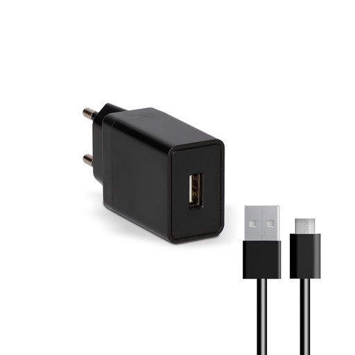 [000007609] Cargador de red Contact, 10W, USB A + cable 1m USB A - Micro USB, Negro