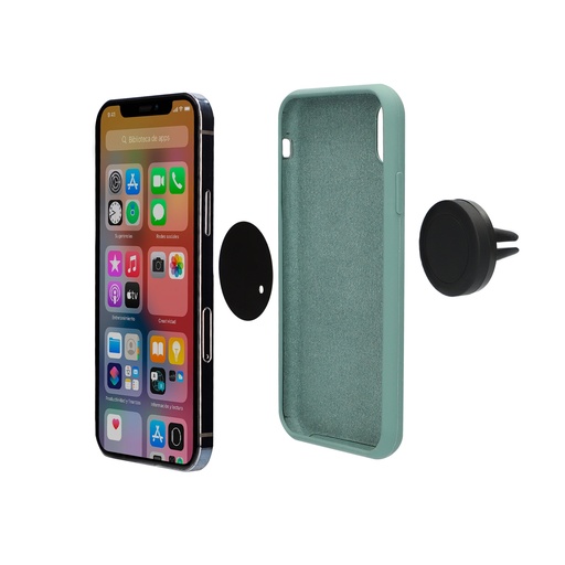 [000007610] Soporte universal móvil Contact para coche sistema magnético, Compatible con fundas, Doble placa metálica, Fijación Pinza