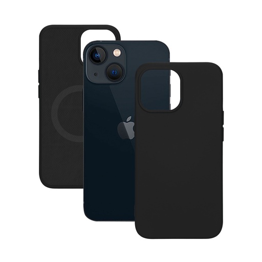 [000007828] Funda semirrígida para iPhone 14, Aro magnético, Compatible MagSafe carga inalámbrica, Antideslizante, Negro, Packaging Free