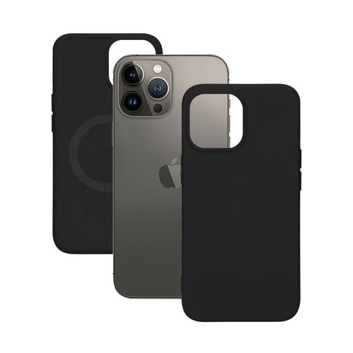 [000007836] Funda semirrígida para iPhone 14 Pro, Aro magnético, Compatible MagSafe carga inalámbrica, Antidesliz., Negro, Packaging Free