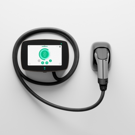 [000007872] Cargador eléctrico Wallbox Commander, 22KW, Tipo2, Cable 5m, Pantalla táctil, App, Resist. al agua, Power Sharing, Negro