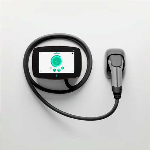 [000007874] Cargador eléctrico Wallbox Commander, 22KW, Tipo2, Cable 7m, Pantalla táctil, App, Resist. al agua, Power Sharing, Negro