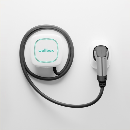 [000007886] Cargador coche eléctrico Wallbox Pulsar Plus, 22kW, Trifásico, Tipo2, Cable 5m, App incluida, Power Sharing, Blanco