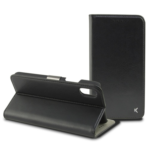 [000007911] Funda con tapa para iPhone X iPhone XS, Semirrígida, Standing, Negro