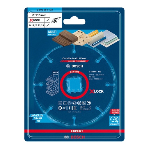 [000013153] DISCO DE CORTE X-LOCK EXPERT CARBIDE MULTI WHEEL: 115x22,23mm 2608901192 BOSCH