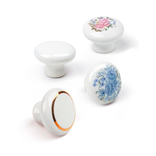 [000013452] BLISTER CON 4 POMOS REDONDOS PARA MUEBLE FABRICADO EN PORCELANA ACABADO BLANCO MOD .821 Ø35mm REI