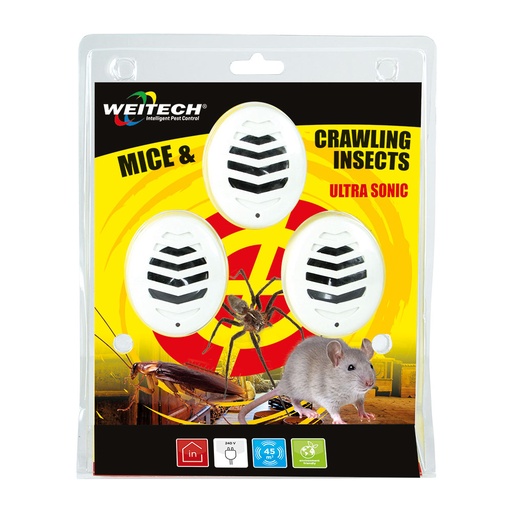 [000013784] PACK 3 unid.. REPELENTE DE PLAGAS ULTRASÓNICO WEITECH