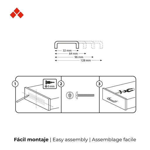 [000013952] BLISTER CON 4 TIRADORES DE MUEBLE TIPO ASA FABRICADO EN ZAMAK ACABADO NÍQUEL SATINADO MOD. 153 ENTREPUNTOS 96mm REI