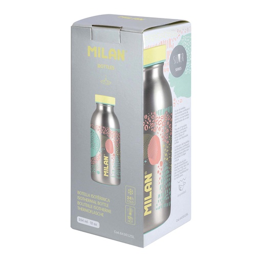 [000013954] BOTELLA ISOTÉRMICA DE ACERO INOXIDABLE 354ml SERIE SILVER, AMARILLO MILAN