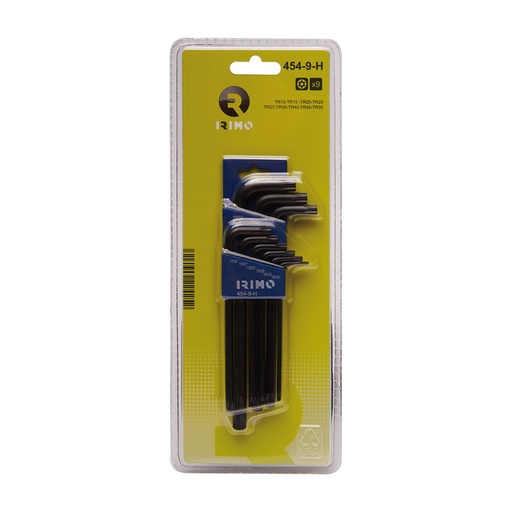 [000014445] JUEGO PETACA 9 LLAVES ACODADAS PAVONADAS TORX® INVIOLABLES T10-T50 454-9-H IRIMO