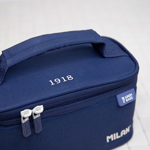 [000014534] BOLSA ISOTÉRMICA PORTA ALIMENTOS PEQUEÑA CON 1 RECIPIENTE (1,5L) SERIE 1918, AZUL MARINO MILAN