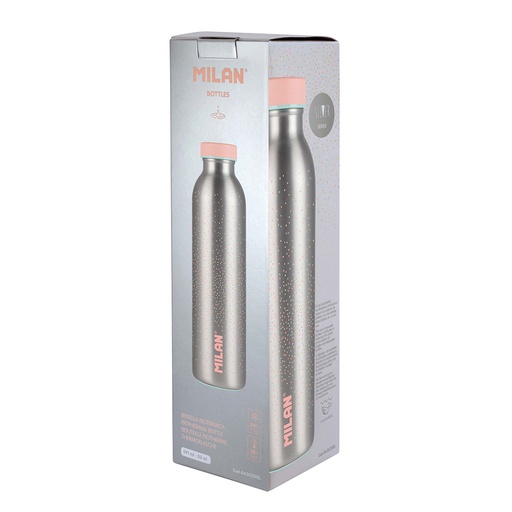[000014587] BOTELLA ISOTÉRMICA DE ACERO INOXIDABLE 591ml SERIE SILVER, ROSA MILAN