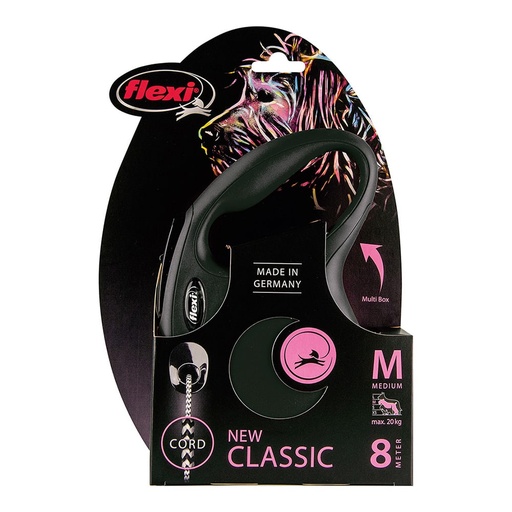 [000014798] CORREA EXTENSIBLE FLEXI CLASSIC 'M' CORDON 8m HASTA 20kg NEGRO NAYECO